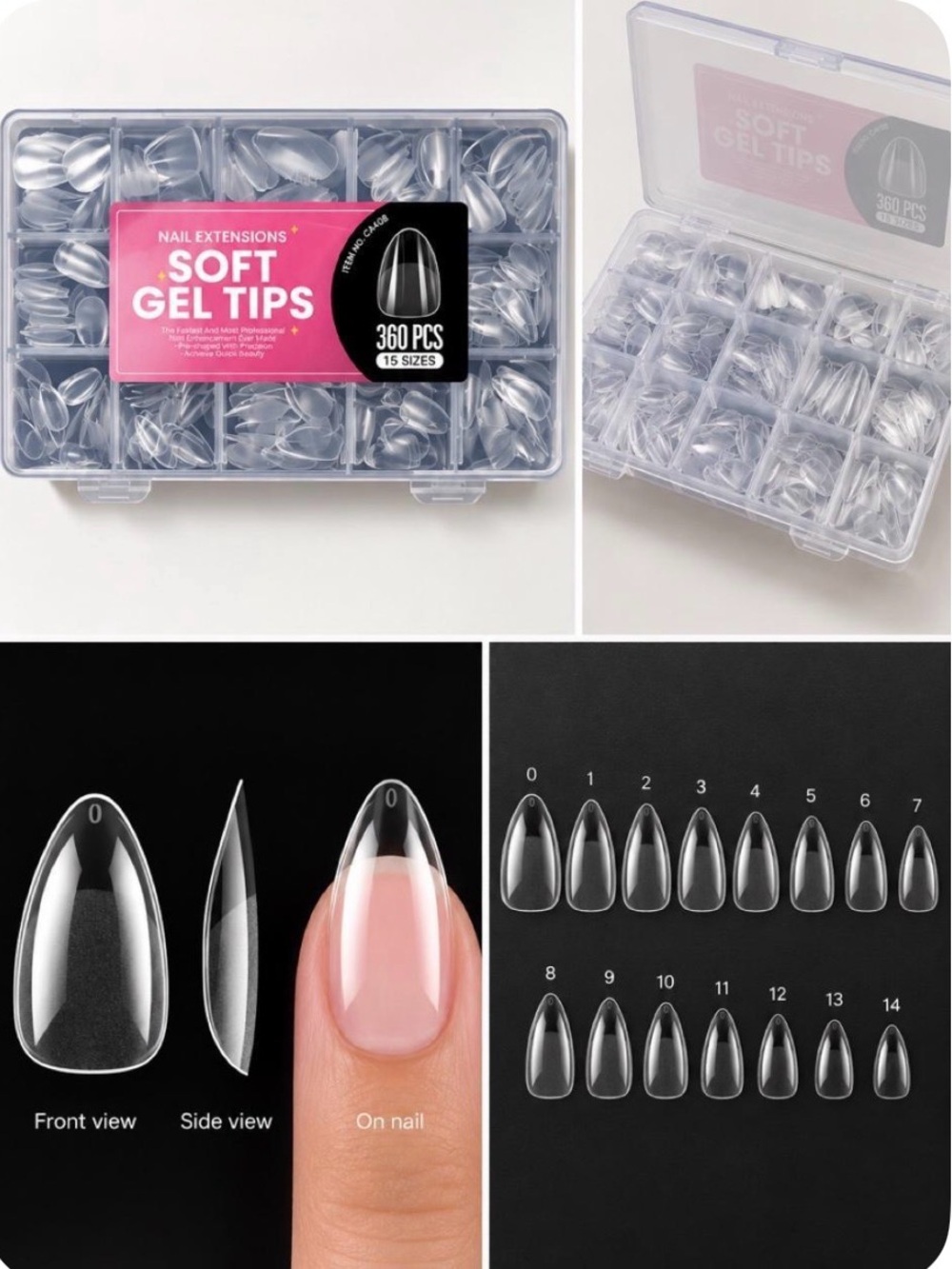 Clear Soft Gel Nail Tips Set - 360 PCS (15 Sizes)